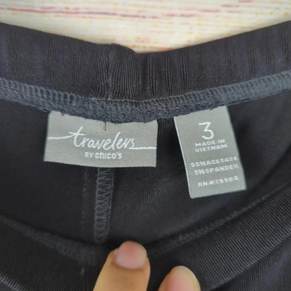 Chico's Travelers Size 3 (XL) Slinky Pullon Knit Pants Black Ankle Zip Straight - Picture 5 of 10